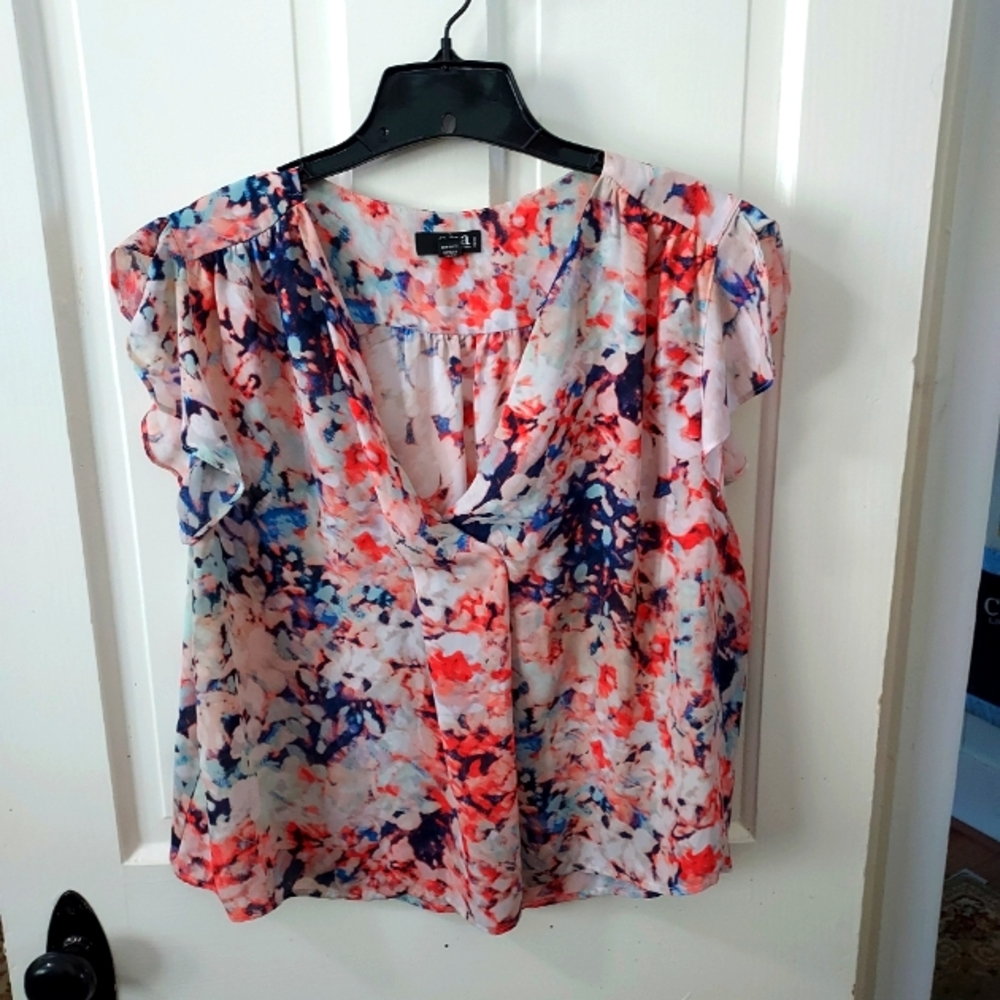 Ana PXL cap sleeve watercolor v-neck blouse